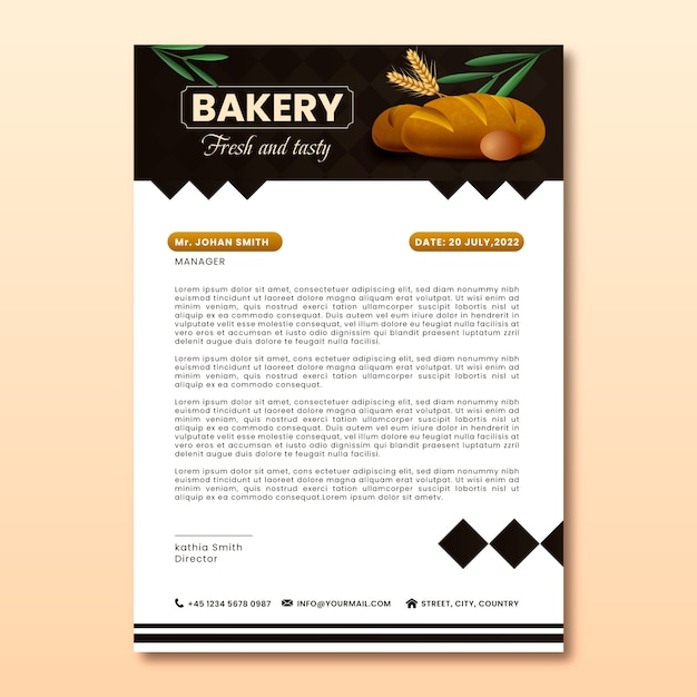 Free vector gradient bakery letterhead with leaves