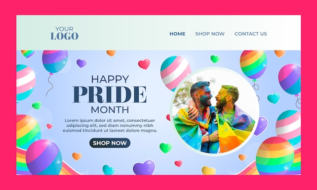 Free vector gradient balloons pride month landing page template