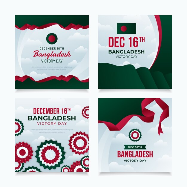 그라데이션 방글라데시 승리의 날 소셜 미디어 게시물 모음
