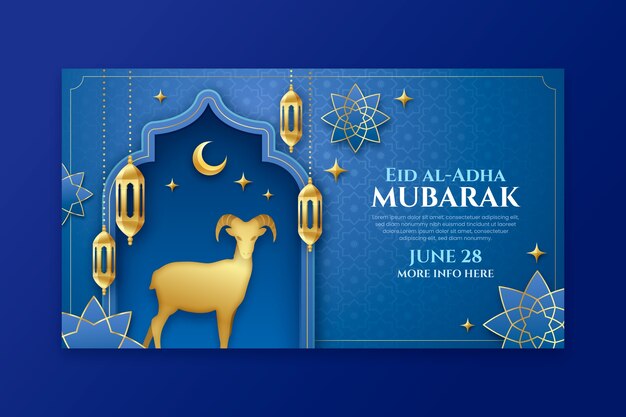 무료 벡터 이슬람 eid al-adha 축하를 위한 그라데이션 배너 템플릿