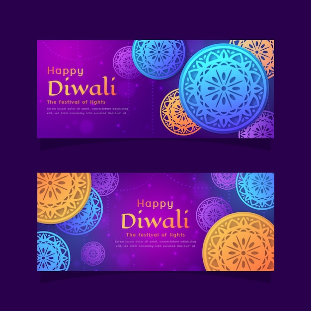 Free vector gradient banners set for diwali festival celebration