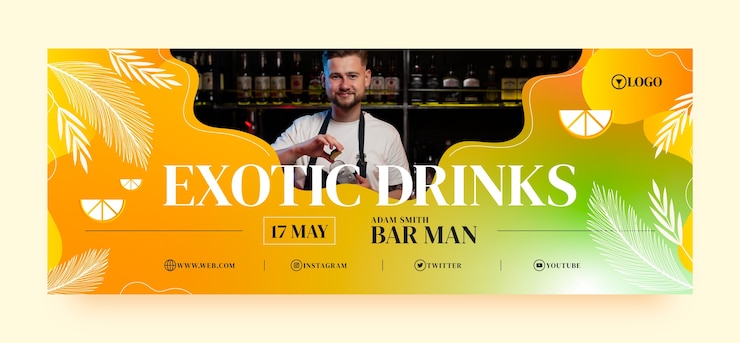 Free Vector gradient barman social media cover template with vegetation and citrus