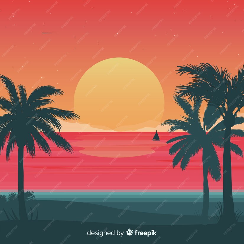 Free Vector | Gradient beach sunset landscape background