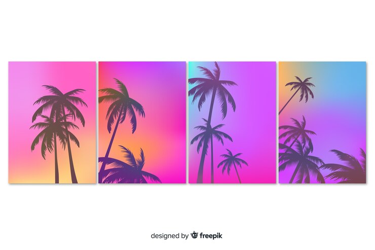 無料Vector グラデーションビーチサンセット風景カバーコレクション