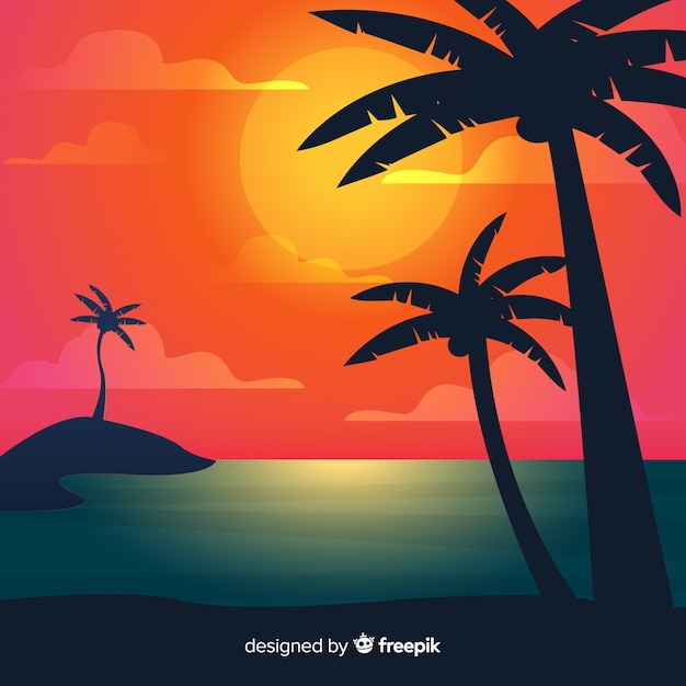 Free vector gradient beach sunset landscape