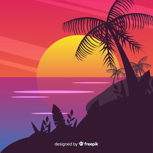 Free vector gradient beach sunset landscape