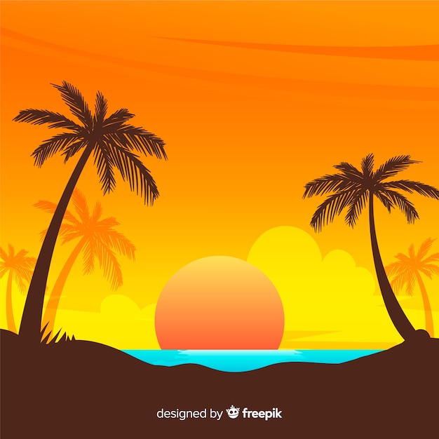 グラデーションビーチの夕日の風景