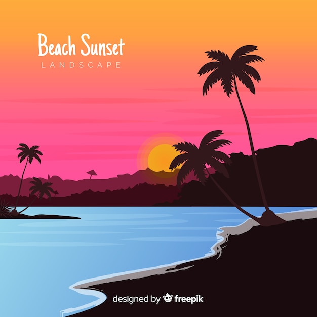 Free vector gradient beach sunset landscape
