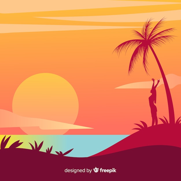 Free vector gradient beach sunset landscape