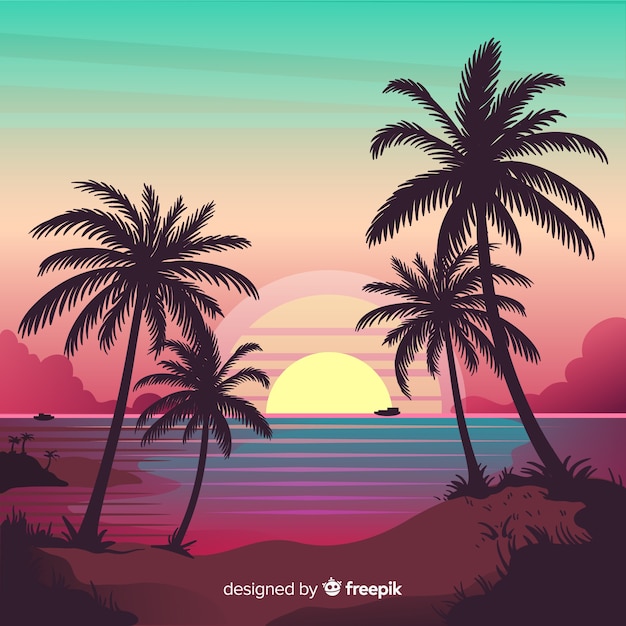 Vector Templates: Gradient Beach Sunset Landscape – Free Download