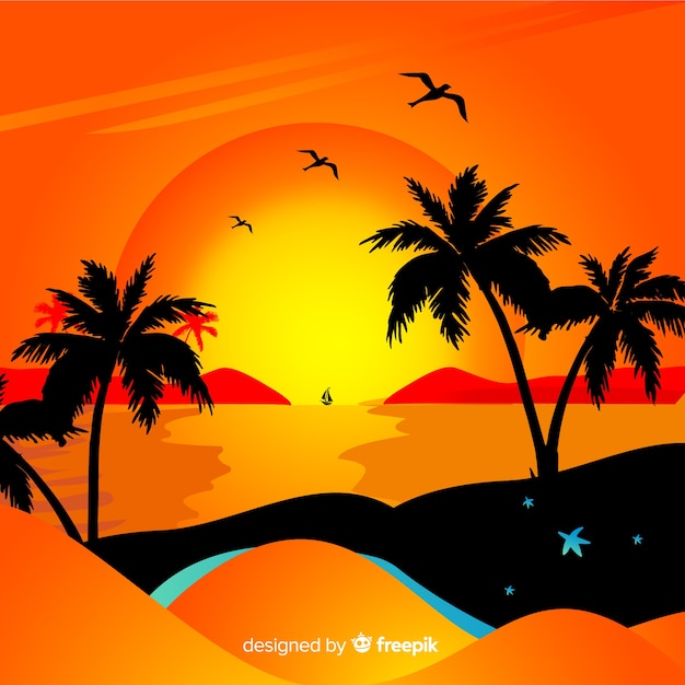 Free vector gradient beach sunset landscape