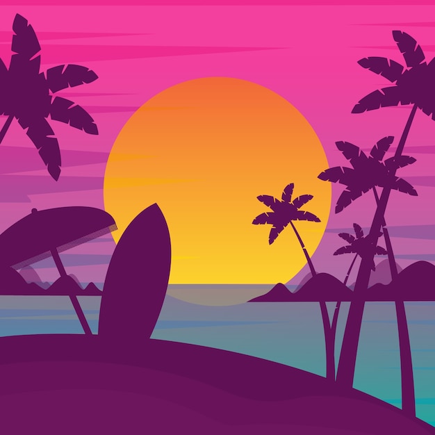 Vettore gratuito paesaggio tramonto spiaggia gradiente