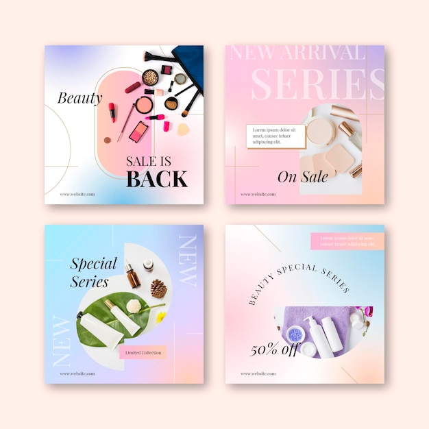 Free vector gradient beauty instagram post collection