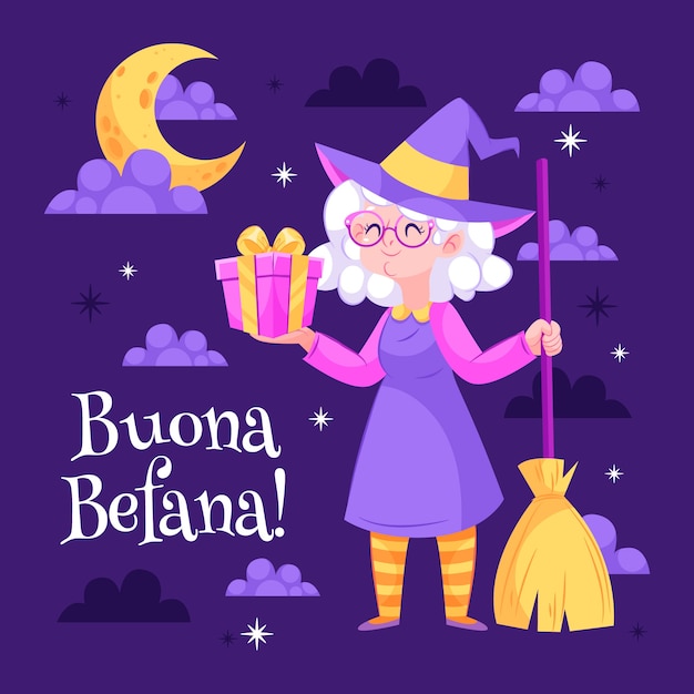 Vettore gratuito illustrazione di befana sfumata