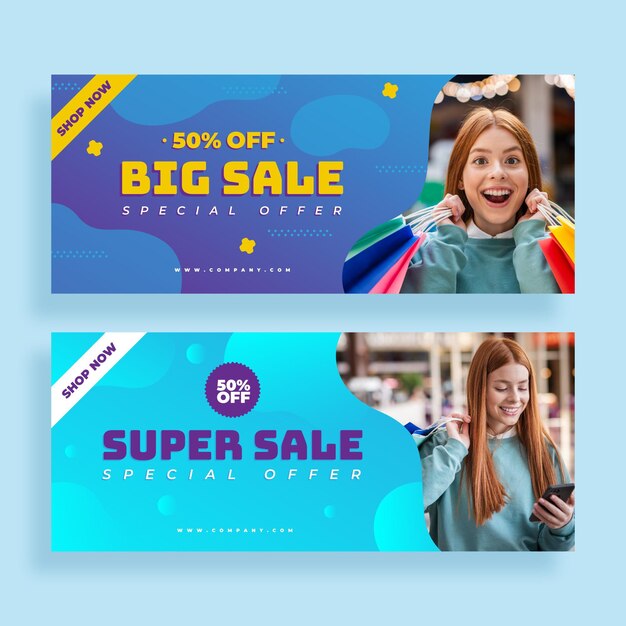 Gradient big sales banners with photo