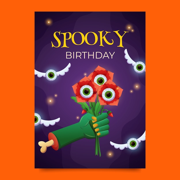 Free vector gradient birthday card template for halloween celebration