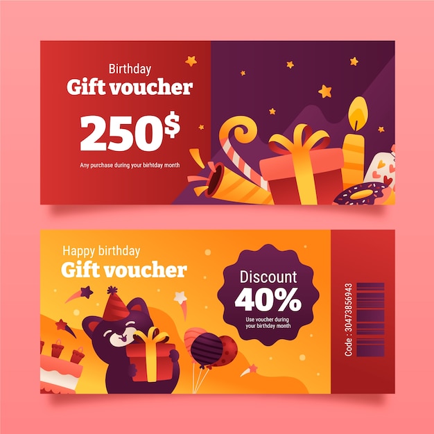 Free vector gradient birthday gift voucher design