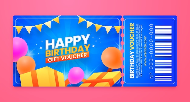 무료 벡터 그라데이션 생일 상품권 디자인