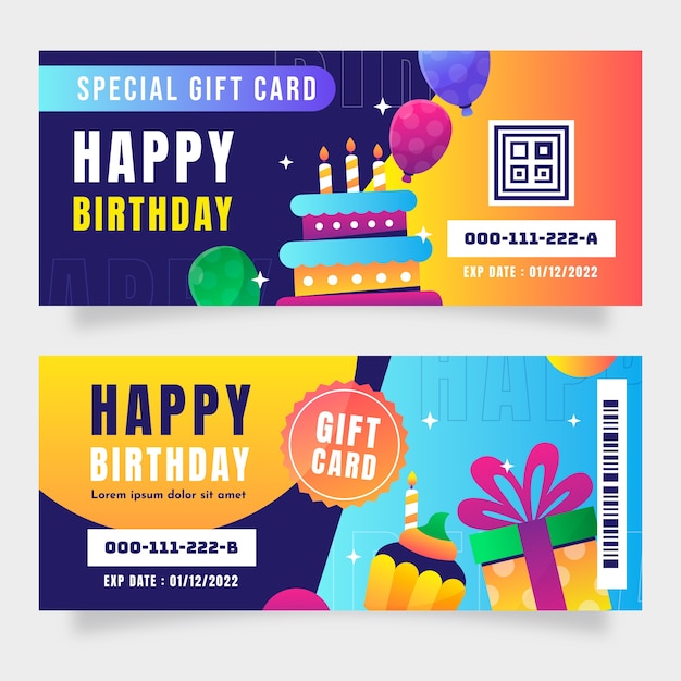 Gradient birthday gift voucher design