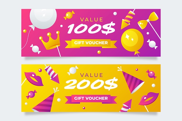 Gradient birthday gift voucher template