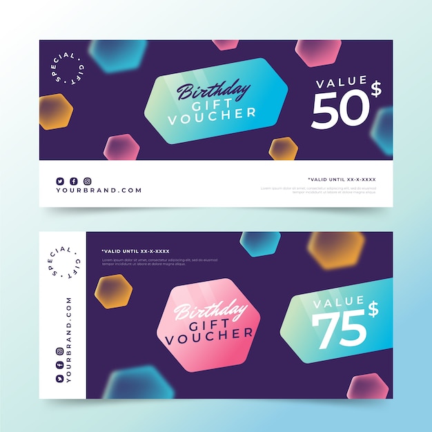 Gradient birthday gift voucher template