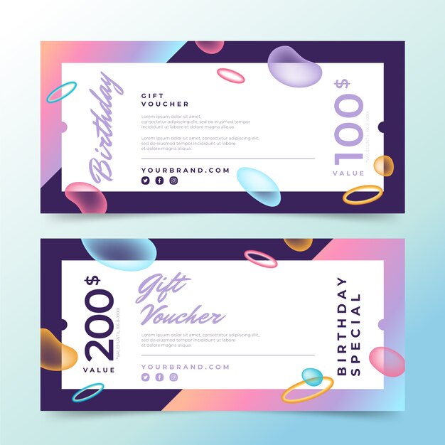 Gradient birthday gift voucher template