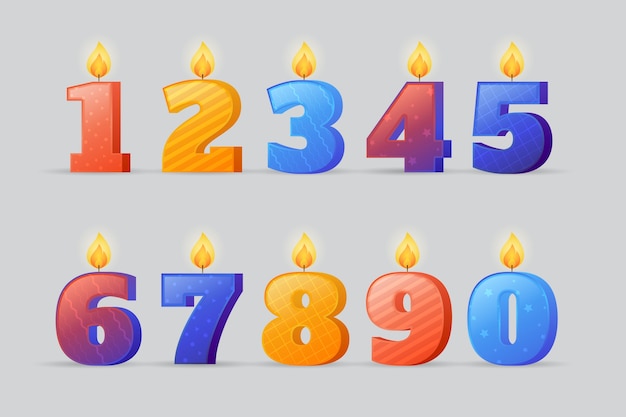 Free vector gradient birthday numbers design set