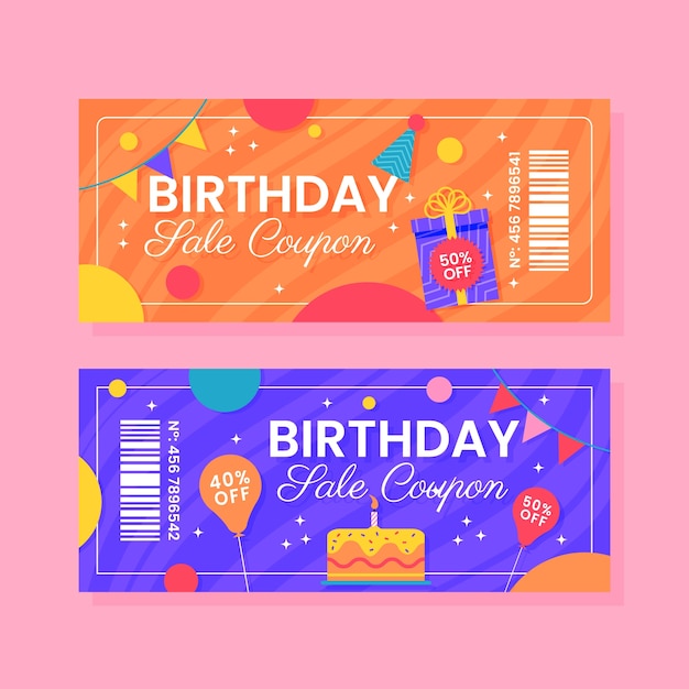 Vettore gratuito design del coupon di vendita di compleanno sfumato