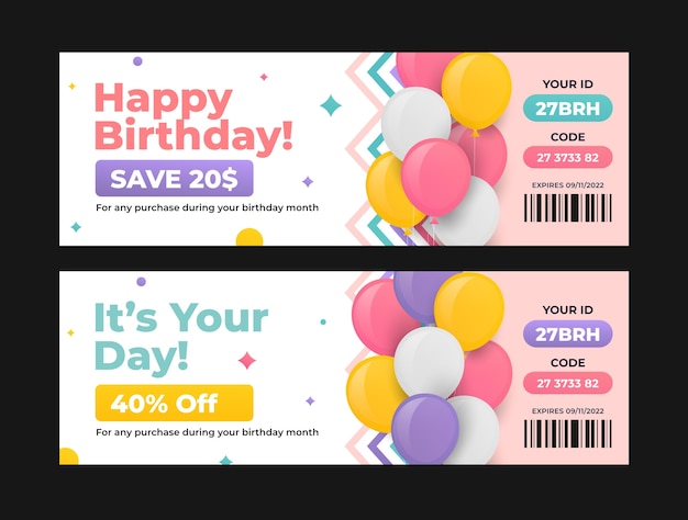 Бесплатное векторное изображение Шаблон купона на продажу градиента на день рождения