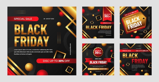 Free vector gradient black friday instagram posts collection