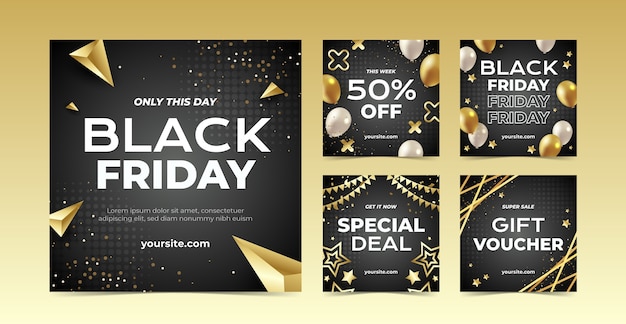 Free vector gradient black friday instagram posts collection