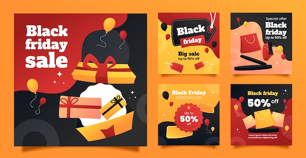 Free vector gradient black friday instagram posts collection