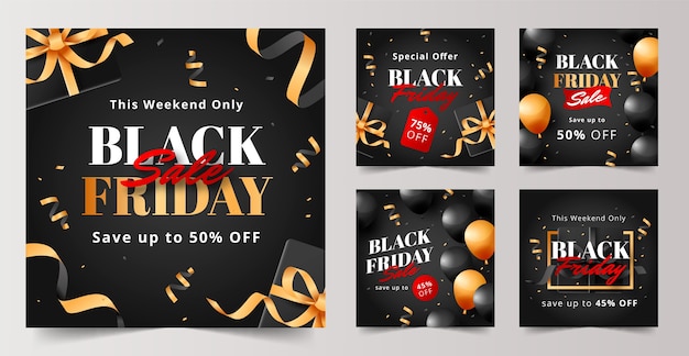 Free vector gradient black friday instagram posts collection