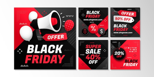 Free vector gradient black friday instagram posts collection