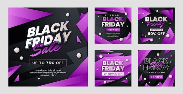 Free vector gradient black friday instagram posts collection