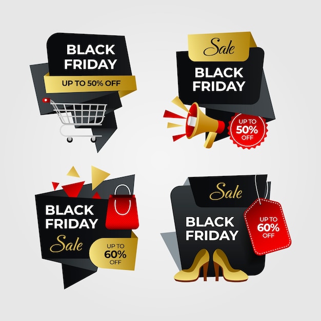 Gradient black friday labels collection