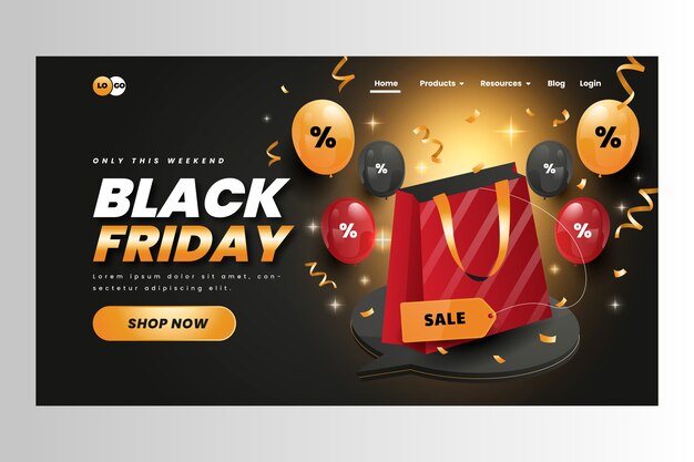 Gradient black friday landing page template