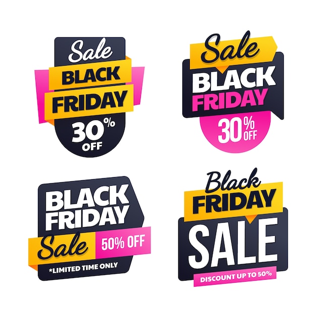 Gradient black friday sale labels collection