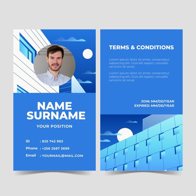 Gradient blue architect id card template