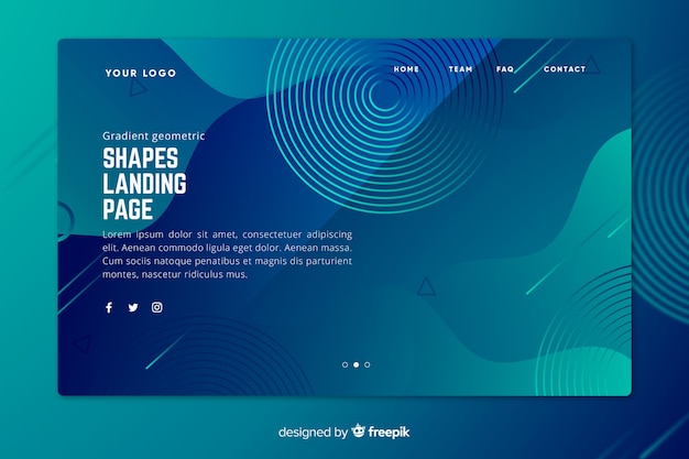Gradient blue landing page with fading geometric shapes