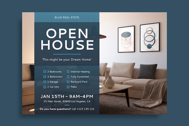 Gradient blue open house real estate invitation