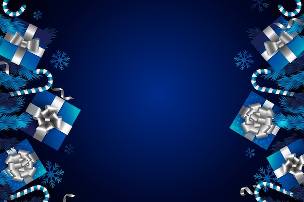 クリスマスシーズンのお祝いのための青と銀のグラデーションの背景