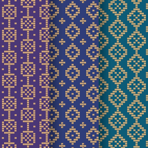 Vettore gratuito collezione di pattern di songket blu sfumato