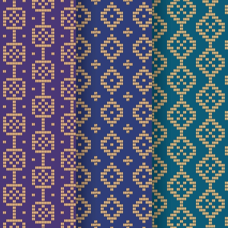 Free Vector gradient blue songket pattern collection