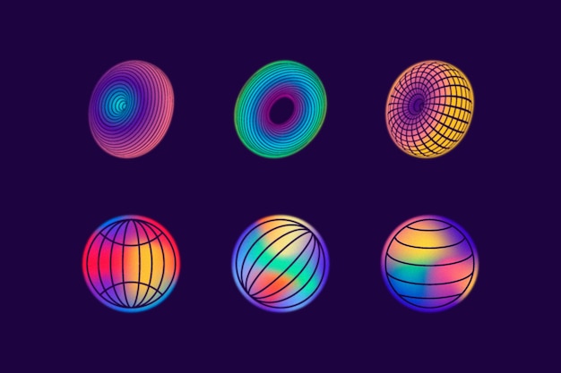 Free vector gradient blurred y2k round elements collection