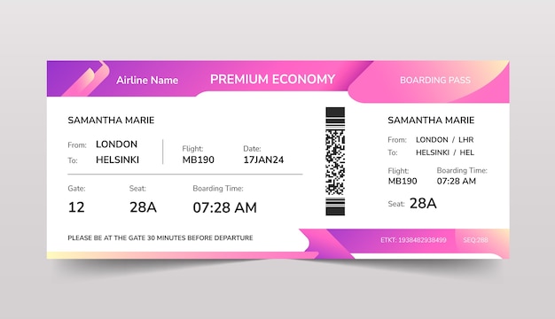 Gradient boarding pass ticket template