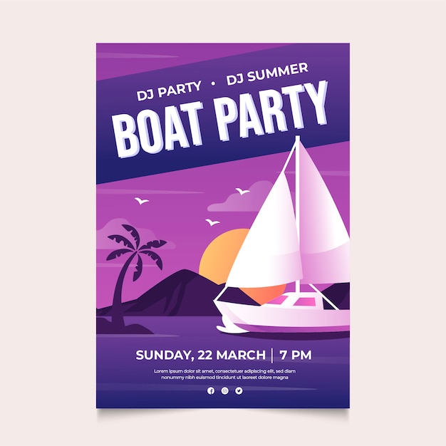 Free vector gradient boat party flyer design