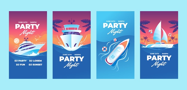 Free vector gradient boat party instagram stories