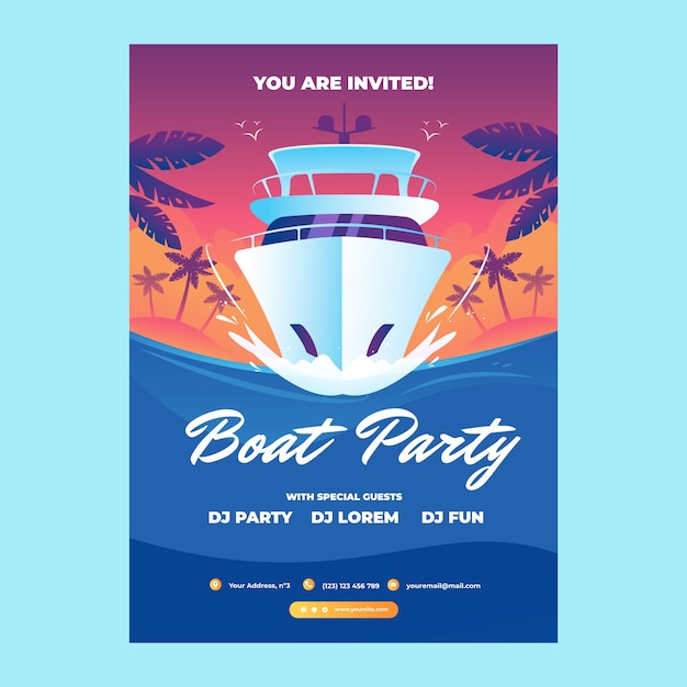 Free vector gradient boat party invitation