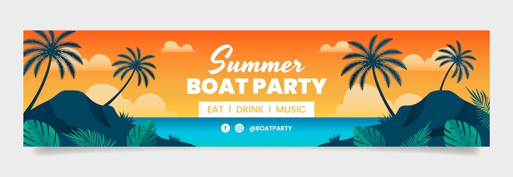 Free Vector gradient boat party with palm trees twitch banner